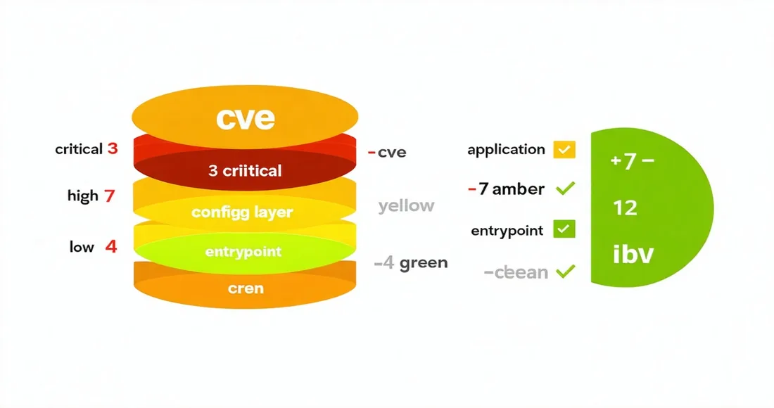 Container image scanning pipeline showing Docker layer analysis with CVE severity breakdown by layer